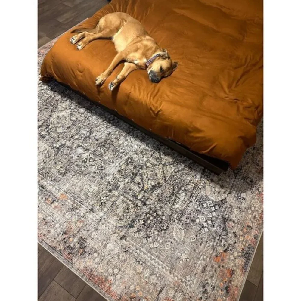 New 8x10 Washable Vintage Area Rug, Distressed Floral Non-Slip Thin Carpet